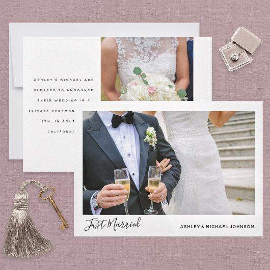 Gewoon gehuwd 2 Foto Elopement Wedding Aankondiging