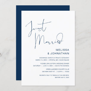 Gewoon gehuwd, bruiloft-elopement party, Navy Blue Kaart