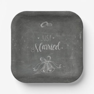 Gewoon gehuwd Chalkboard Wedding Rings Bells Squar Papieren Bordje