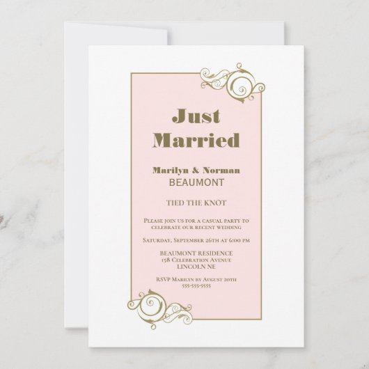 Gewoon gehuwd goud Lijst roze weddenschap Kaart (Voorkant)