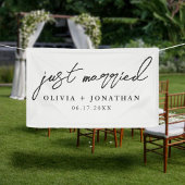 Gewoon gehuwd met legant calligrafie als bruiloft spandoek