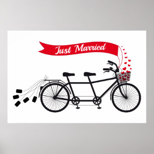 Gewoon gehuwd poster, trouwtandem fiets poster