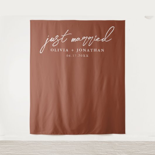 Gewoon gehuwde Elegant Calligraphy Wedding Backdro Wandkleed (Voorkant)