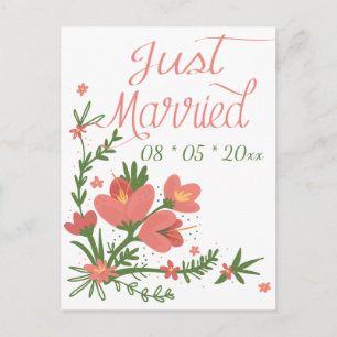 Gewoon gehuwde Floral Coral Pink Flowers Weddensch Aankondigingskaart