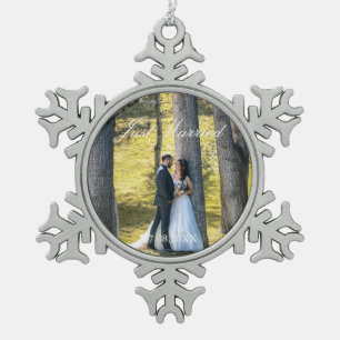 Gewoon gehuwde foto tin sneeuwvlok ornament