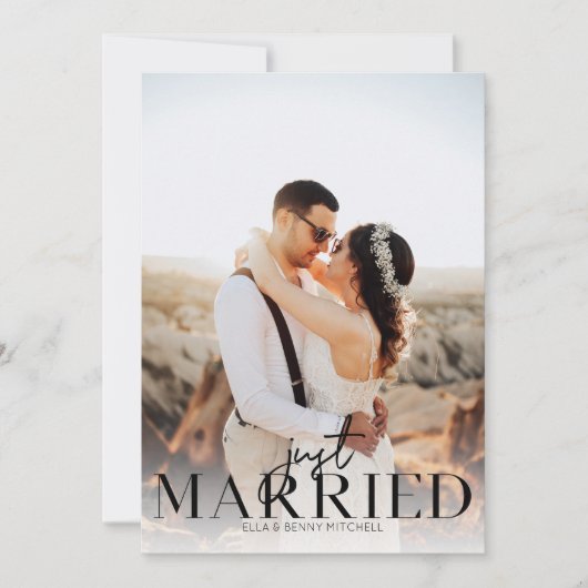 Gewoon gehuwde foto zwarte Typografie Aankondiging (Voorkant)