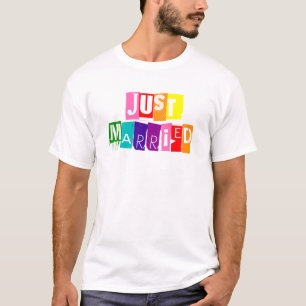 Gewoon gehuwde LGBT LGBTQ Rainbow Flag Typografie T-shirt