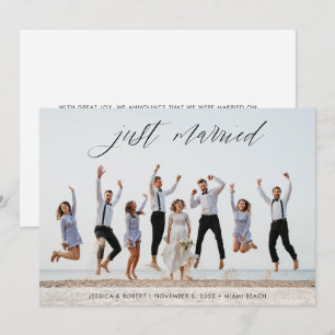 Gewoon gehuwde moderne kalligrafie Foto bruiloft Aankondiging