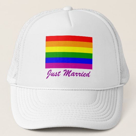 Gewoon gehuwde regenboogpride trucker pet (Voorkant)