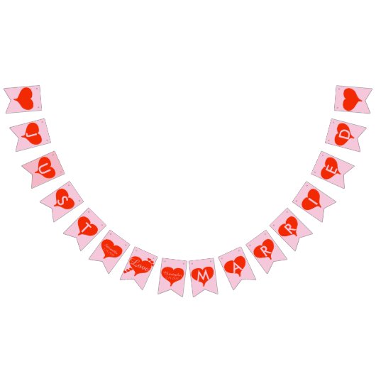 Gewoon gehuwde rode harten Roze Bunting Banner (Alle)
