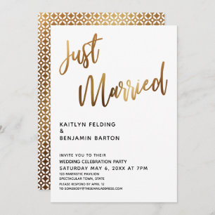 Gewoon gehuwde Typografie Gold Wedding Reception Kaart