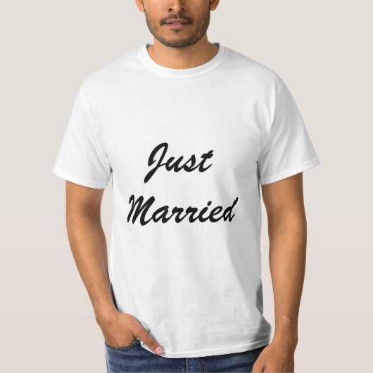 Gewoon getrouwd aangepaste script tekst bruiloft P T-shirt (Voorkant)