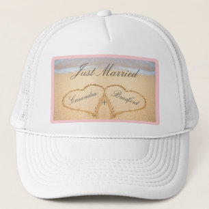 Gewoon getrouwd, Blush Pink Beach bruiloft 2 hart Trucker Pet