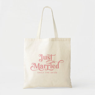 Gewoon getrouwd met elegante roze typografie tote bag