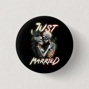 Gewoon getrouwd met Halloween Skeleton Bride en we Ronde Button 3,2 Cm