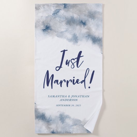 Gewoon getrouwd met Mr en Mrs Blue en Grey Waterve Strandlaken (Voorkant)