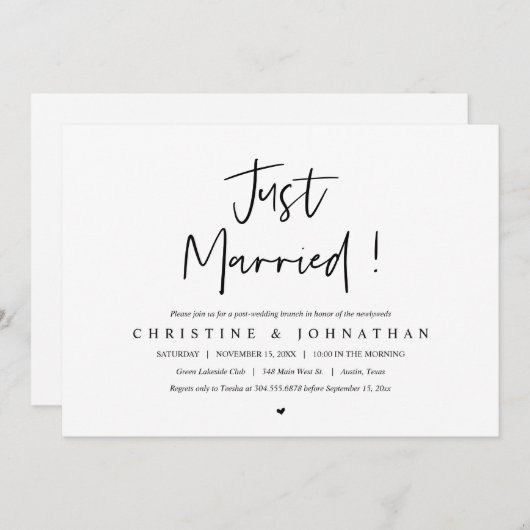 Gewoon getrouwd, postbruiloft brunch uitnodiging (Voorkant / Achterkant)