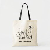 Gewoon getrouwd strand met palmbomen bruiloft tote bag (Voorkant)