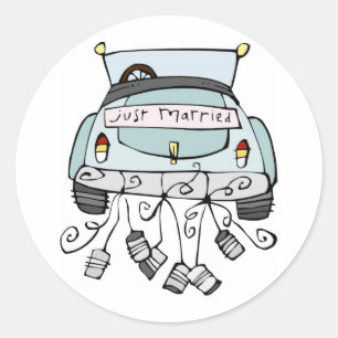Gewoon getrouwde auto die blikjes sleept ronde sticker