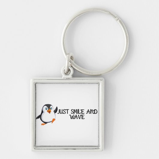 Gewoon glimlachen en Wave Penguin Sleutelhanger (Voorkant)