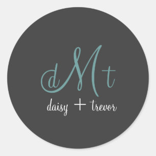 Gewoon grafiet + blauwgroen monogram stickers