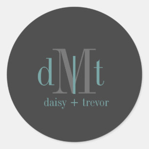 Gewoon grafiet + blauwgroen monogram stickers