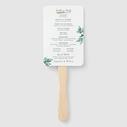 Gewoon Greenery Elegant Eucalyptus Wedding Program Handwaaier (Achterkant)