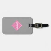 Gewoon grijs en roze aangepast monogram bagagelabel (Voorkant horizontaal)