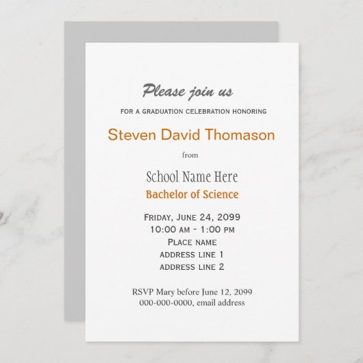 Gewoon grijs en wit afstuderen kaart (Voorkant / Achterkant)