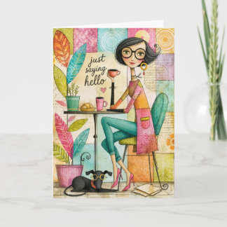 Gewoon hallo zeggen Whimsical vriendschap koffie Kaart