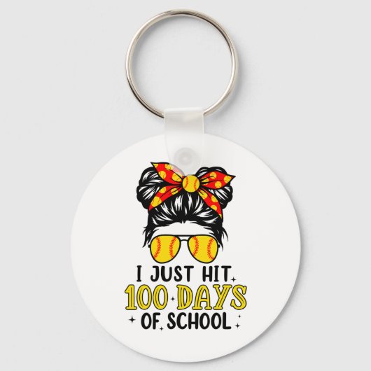 Gewoon Happy 100 Dagen School Softbal Rommelige B Sleutelhanger (Voorkant)