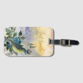 Gewoon het blauwe vogelcollage bagagelabel (Voorkant (horizontaal))