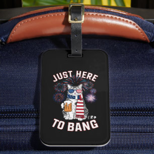Gewoon hier om te knallen USA vlag bier kat lover  Bagagelabel