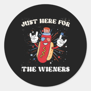 Gewoon hier voor de Wieners Funny Fourth of July H Ronde Sticker