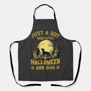 Gewoon Jongen Die Halloween Hond Volle Maan Liefhe Schort