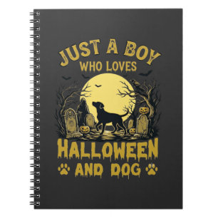 Gewoon Jongen Die Van Halloween Hond Volle Maan Ho Notitieboek
