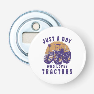 Gewoon Jongen Die Van Tractors Boeren Trucks Houdt Button Flesopener