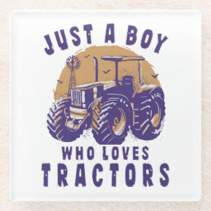 Gewoon Jongen Die Van Tractors Boeren Trucks Houdt Glazen Onderzetter