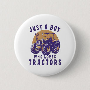 Gewoon Jongen Die Van Tractors Boeren Trucks Houdt Ronde Button 5,7 Cm