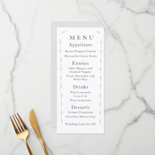 Gewoon katholiek wit bruiloft menu (Voorkant / Achterkant in situ)