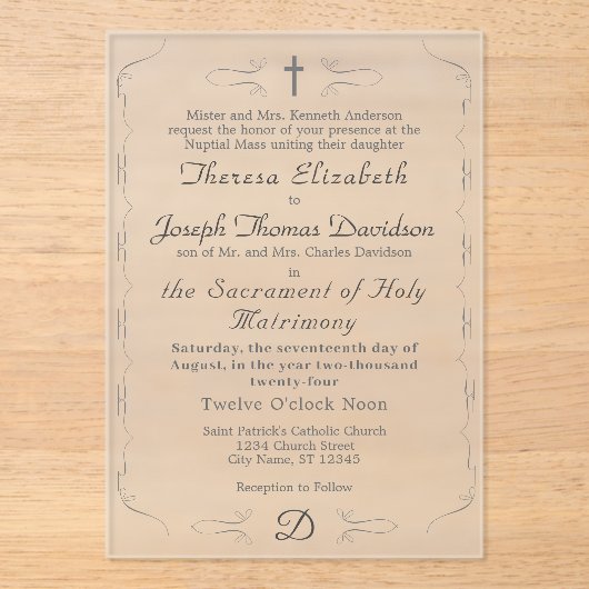 Gewoon katholieke bruiloft uitnodiging acryl uitnodigingen (Voorkant)