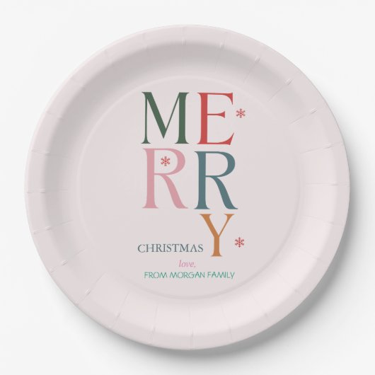 Gewoon kleurrijk vrolijk kerstroze papieren bordje (Voorkant)