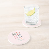 Gewoon kleurrijk vrolijk kerstroze zandsteen onderzetter (Zijkant)