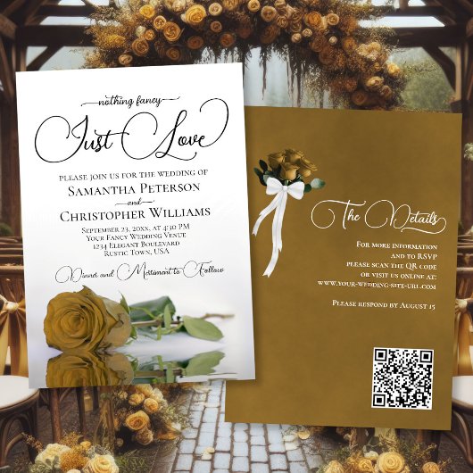 Gewoon Liefde Elegant Goud Oker Roos QR Code Bruil Kaart