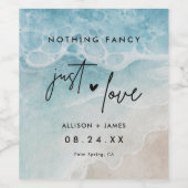 Gewoon Love Beach Elopement Favoris Wijn Etiket (Enkel label)