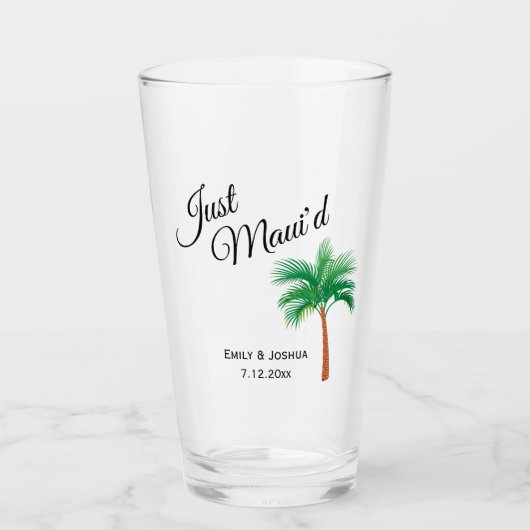 Gewoon Maui'd | Maui Beach Palm Tree Wedding Favor Glas (Voorkant)