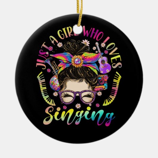 Gewoon meisje dat houdt van het zingen van rommeli keramisch ornament (Voorkant)