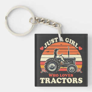 Gewoon meisje dat houdt van tractoren liefhebber sleutelhanger