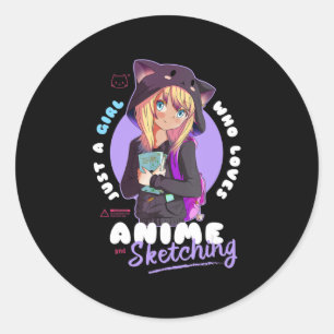 Gewoon meisje houdt van Anime Sketching Ramen Mang Ronde Sticker