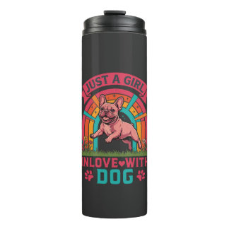 Gewoon meisje verliefd hond Franse Bulldog Regenbo Thermosbeker